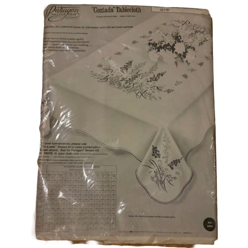 Vintage 1977 Paragon Contada Stamped Embroidery Tablecloth 59x90 Oval New